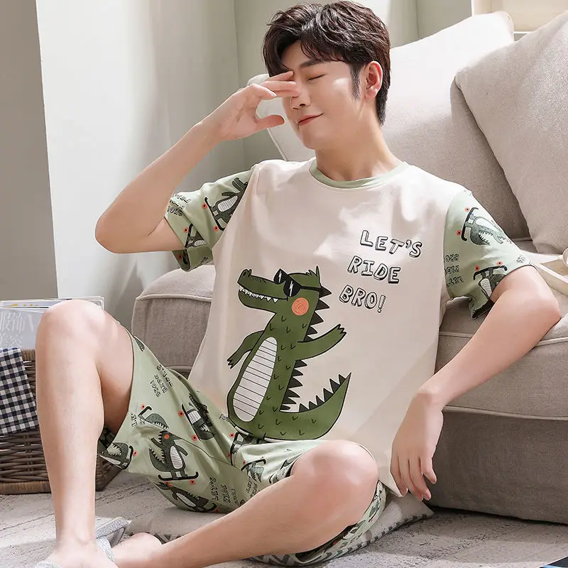 Top Trends: Men&#039;s Pajama Set Summer Hot Anime Pijama Short Sleeve Tops With Shorts Dinosaur Japan Cartoon Sleepwear For Men Cartoon Pyjama Shoppable Styles