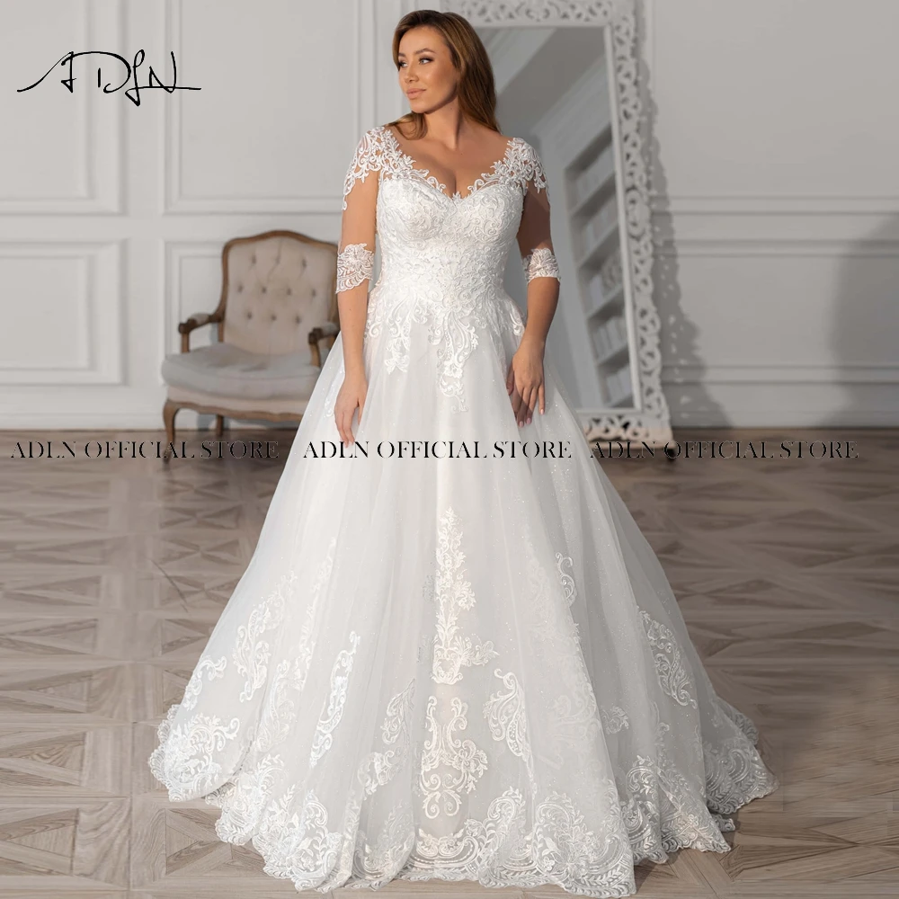 Top Trends: ADLN Modest Plus Size Wedding Gown Custom Made V-neck Half Sleeves Sweep Train Ball Gown Bridal Gown 2022 Abito Da Sposa Shoppable Styles