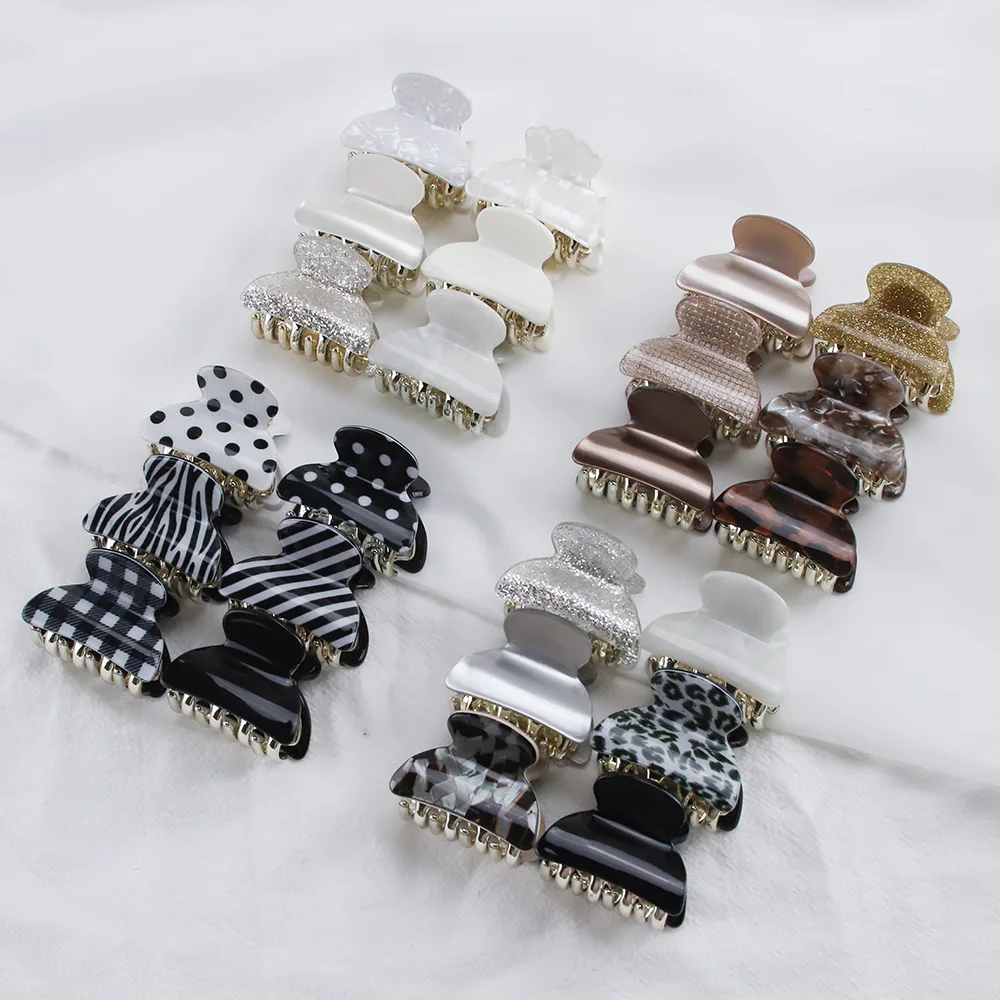 Top Trends: 6PCS Cute Acrylic Floral Small Crab Hair Claw Clip Women Shiny Leopard Acetate Barrette Clamp Simple Hair Accessories Set Shoppable Styles