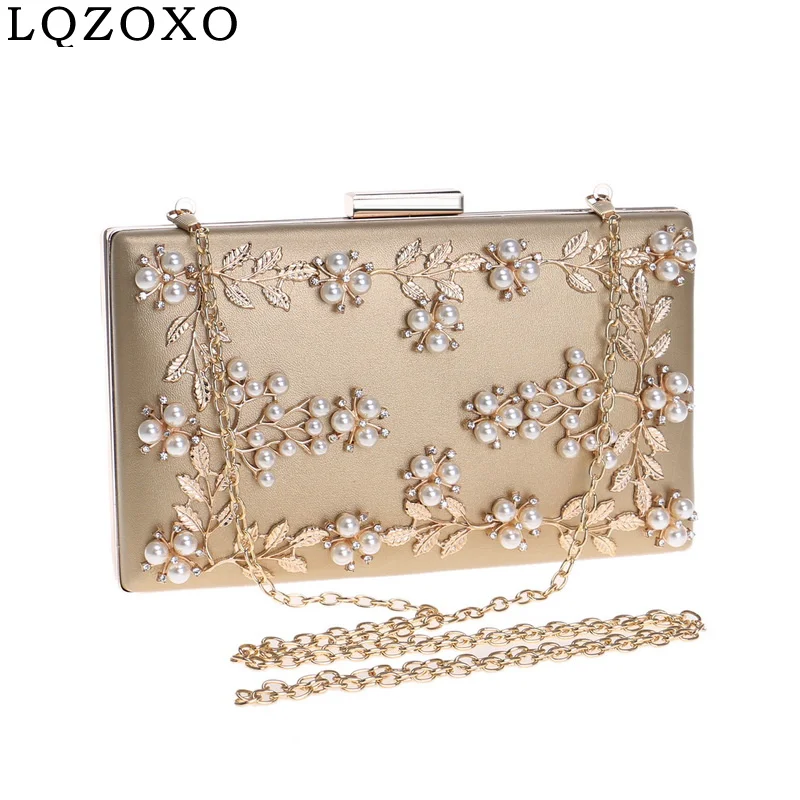 Top Trends: Women Fashion Clutch Bag Beaded Leaf Metal Gold Lady Evening Bag Chain Shoulder Handbags Party Wedding Bridal Bags Shoppable Styles