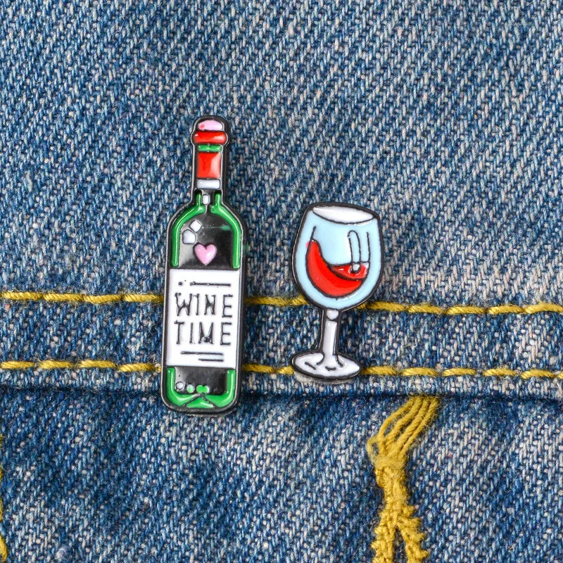 Top Trends: Wine Time Mini Cute Wine And Wine Glasses Couple Pins Red Wine Bottle Cup Brooches Enamel Pin Badge For Lovers Best Friend Pins Shoppable Styles