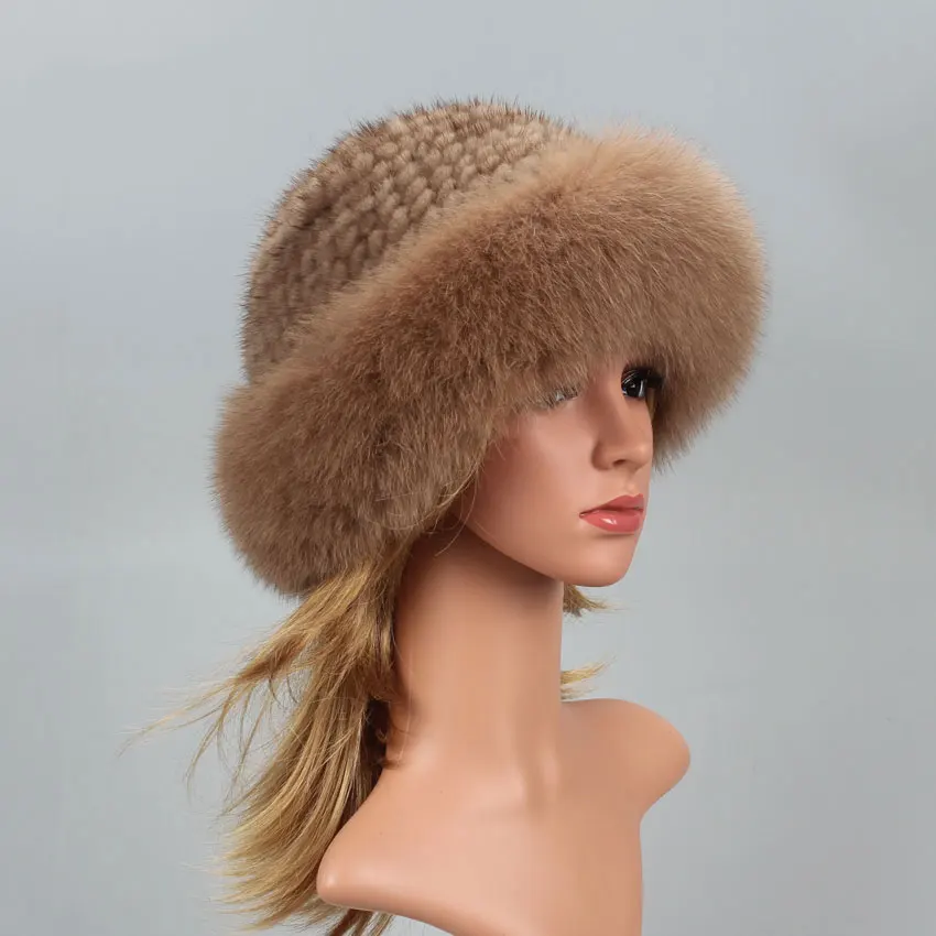 Top Trends: Real Fur Hat Winter For Women&#039;s Cap Natural Mink Fur With Fox Fur Beanies Luxury Russian Sun Knitting Bucket Hat Bonnets Fashion Shoppable Styles