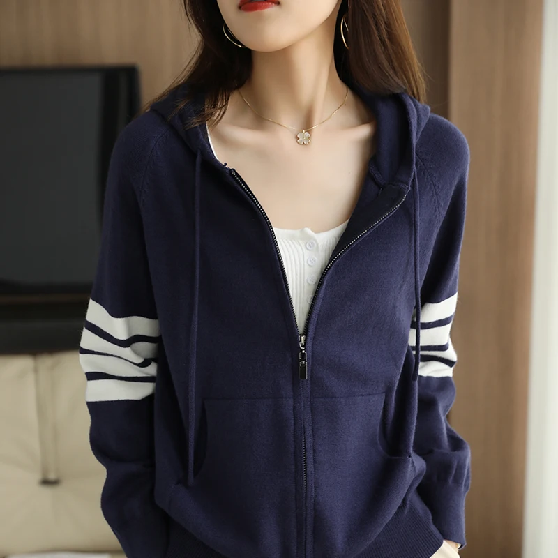 Top Trends: Women Cashmere Sweater Autumn / Winter Loose TB Design Hooded Zipper Cashmere Knit Cardigan Shoppable Styles - Image 2