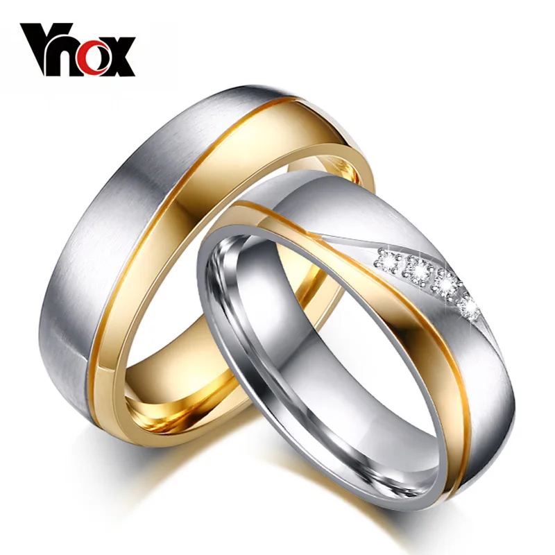 Top Trends: Vnox Rings For Women Man Wedding Ring Gold Color 316L Stainless Steel Promise Couple Jewelry Shoppable Styles