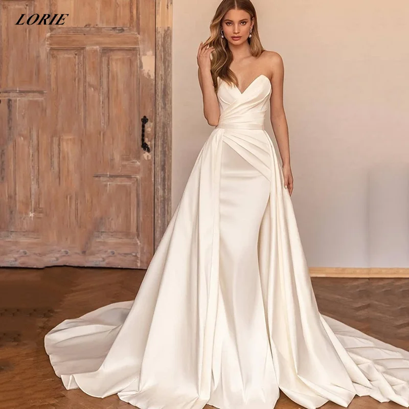 Top Trends: LORIE Sexy Satin Off Shoulder Wedding Dresses With Detachable Train Sweetheart A-Line White / Ivory Bridal Gowns Vestidos De Novia Shoppable Styles