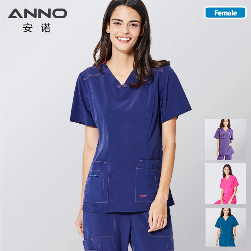 Top Trends: ANNO Non-stick Hair Scrubs Set Elasticity Nurse Uniform Slim Fit Nursing Dress Pet Hospital Staff Cloths Veterinary Work Wear Shoppable Styles