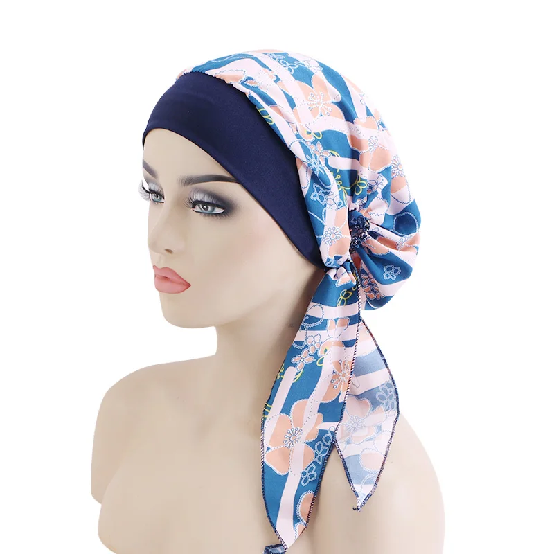 Top Trends: Women Printed Pre-tie Headscarf Elastic Muslim Female Turban Cancer Chemo Hat Hair Loss Cover Head Wrap Headwear Stretch Bandana Shoppable Styles - Image 4