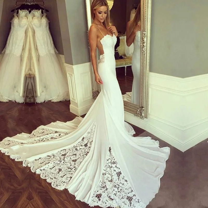 Top Trends: Boho Wedding Dress Spaghetti Strap Lace Wedding Gown White Summer Sexy Mermaid Bride Dress Vestidos De Novia Shoppable Styles