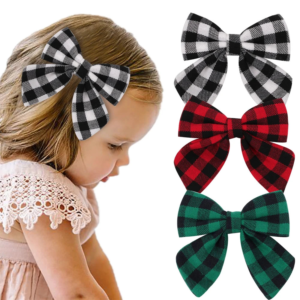 Top Trends: Oaoleer Girls Christmas Plaid Hair Bows With Clips School Party Headwear Hairgrip Hairbow New Year Decor Cute заколка для волос Shoppable Styles