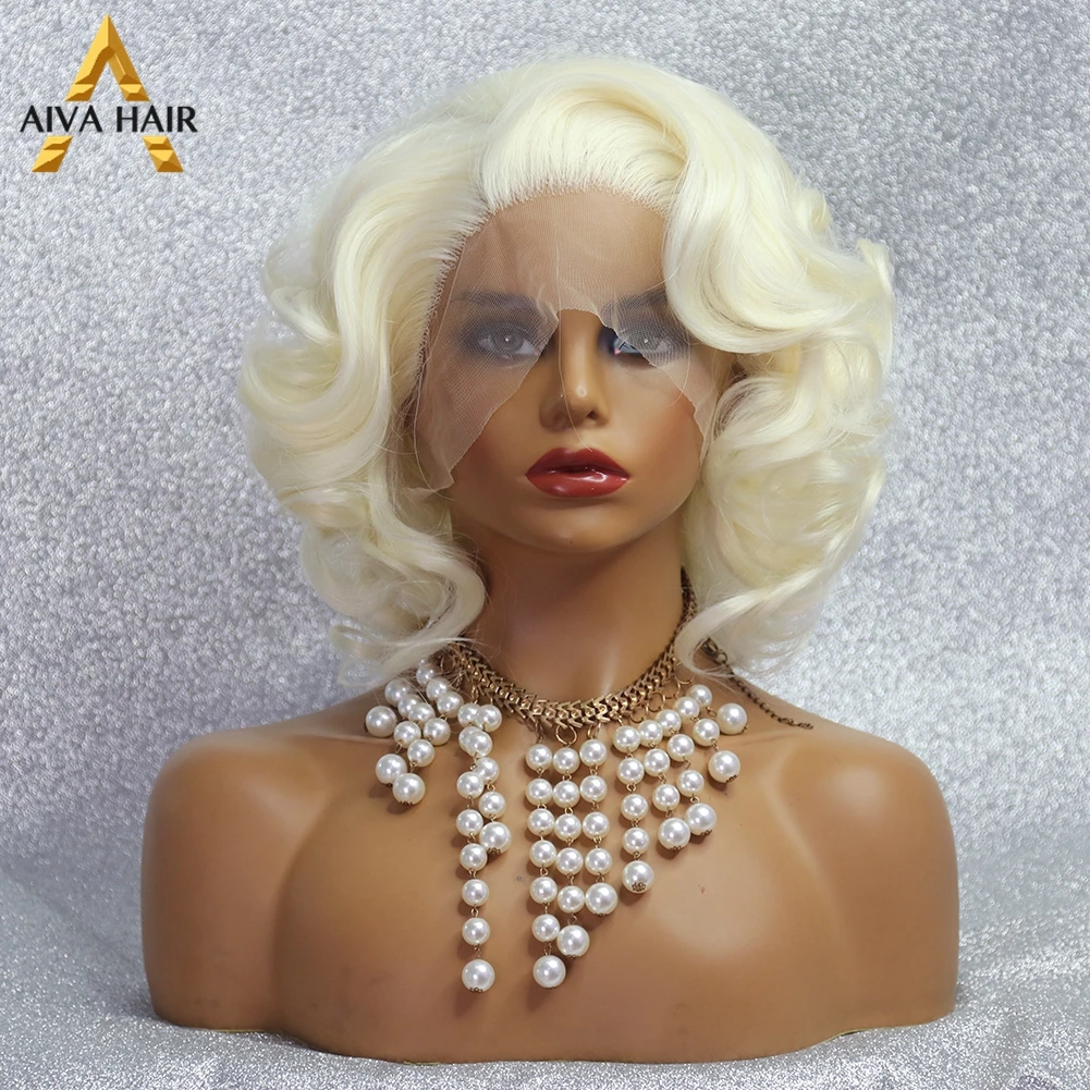 Top Trends: Curly Blonde Synthetic Lace Front Wig Glueless Pink Monroe Bob Wig Aiva Peruca Heat Resistant Cosplay Short Wigs For Black Women Shoppable Styles