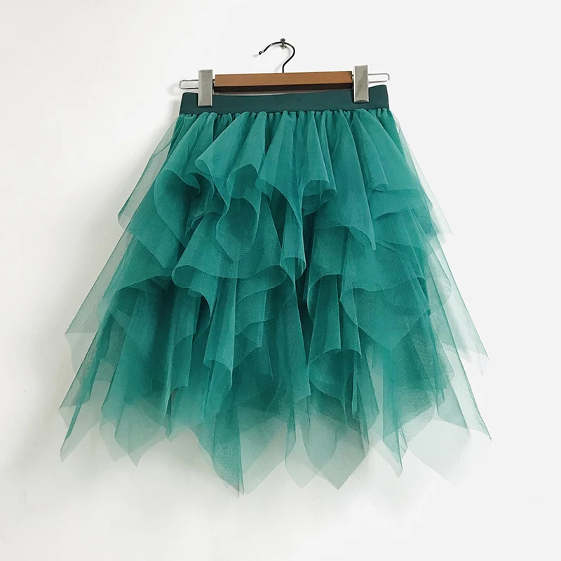 Top Trends: Tulle Skirts Women New Korean Fashion High Waist Mesh Skirt Asymmetrical Pleated Midi Skirt Female Mid-calf Skirts Womens 2021 Shoppable Styles