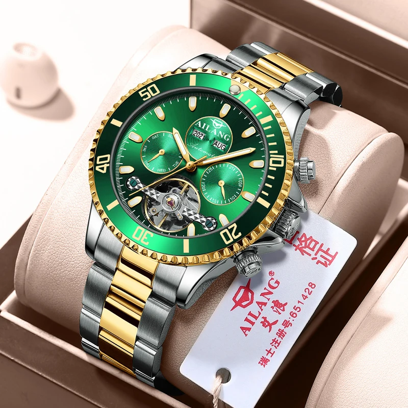 Top Trends: 2021 Ailang Brand Automatic Winding Mechanical Tourbillon Men Mechanical Wristwatches Waterproof Fashion Luminous Watch For Men Shoppable Styles