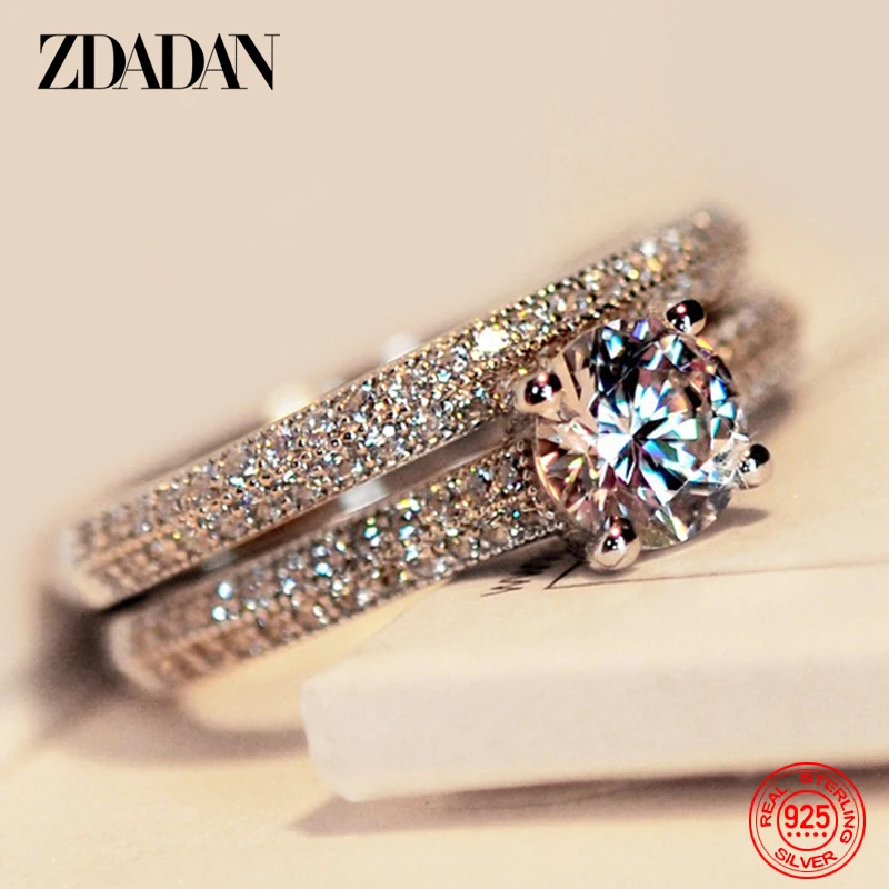 Top Trends: ZDADAN 925 Sterling Silver Double Zircon Rings For Women Fashion Wedding Engagement Jewelry Gift Shoppable Styles