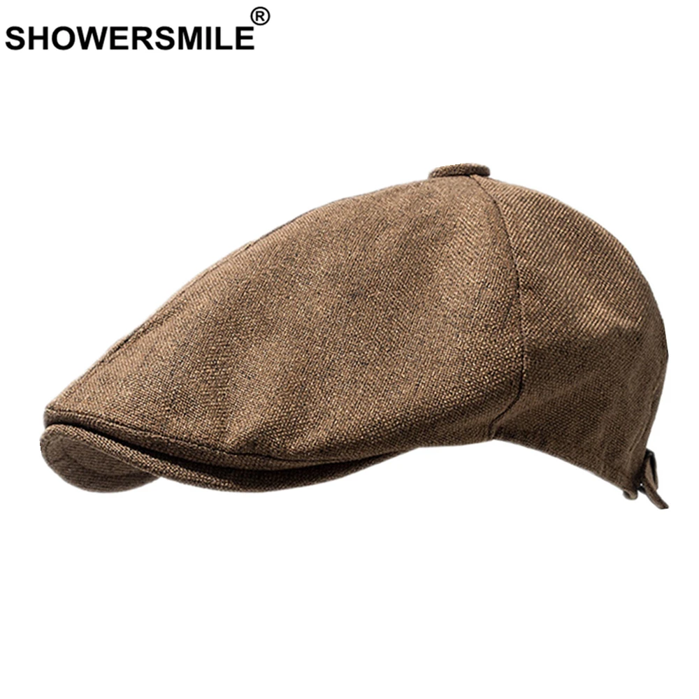 Top Trends: SHOWERSMILE Linen Beret Mens Hat Spring Summer Women Newsboy Cap British Retro Duckbill Driving Hats Cotton Gatsby Flat Gorras Shoppable Styles