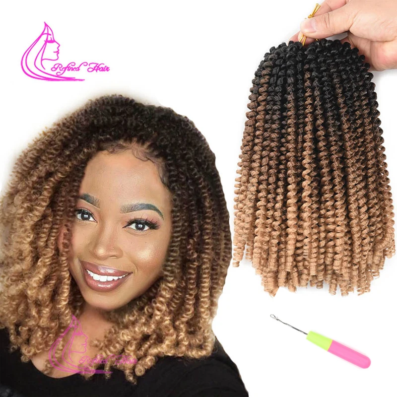 Top Trends: Ombre Spring Twist Hair Fluffy Crochet Braids Synthetic Hair Extensions Braids Free Tress Curl Twists 30strands / pc Brown Blonde Shoppable Styles