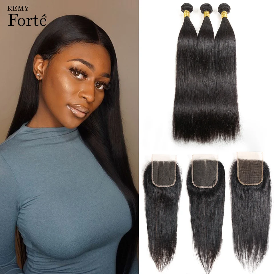 Top Trends: Remy Forte Straight Bundles With Closure Remy 34 30 Inch Human Hair 3 Bundles With Closure Brazilian Hair Bundles With Closure Shoppable Styles