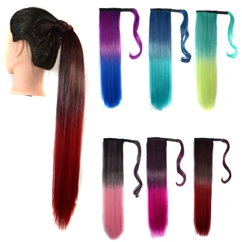 Top Trends: Jeedou Ponytail Hair Extension Ombre Color Wrap Around Ponytails Straight Synthetic Black Green Pink Red Purple Shoppable Styles