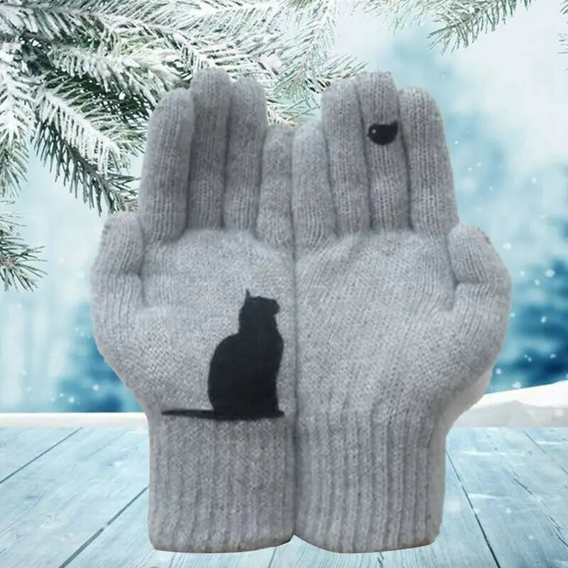 Top Trends: Winter Gloves For Men Women Teens Cute Cat And Bird Printed Thermal Knitted Gloves, Windproof Winter Warm Mittens Glove Soft Shoppable Styles - Image 2