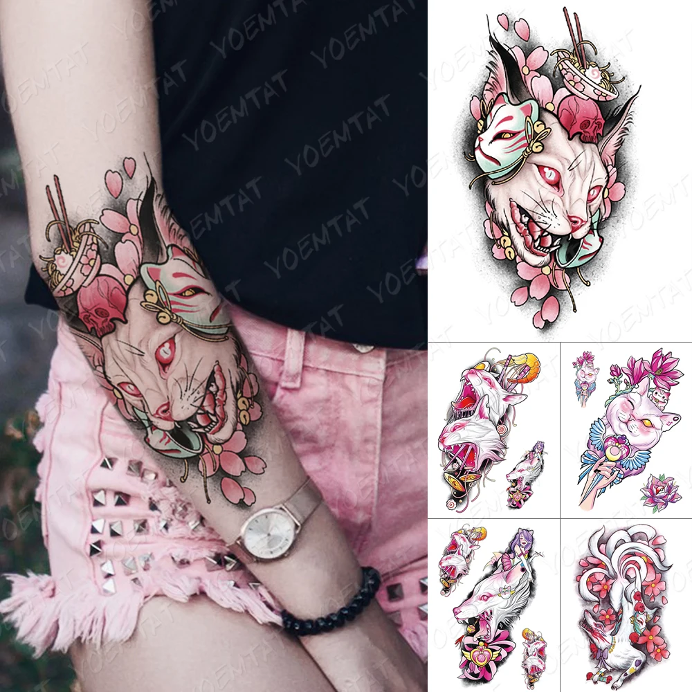 Top Trends: Waterproof Temporary Tattoo Stickers Fox Cat Anime Kawaii Flash Tatoo Women Men Cute Pink Japanese Body Art Fake Sleeve Tattoos Shoppable Styles