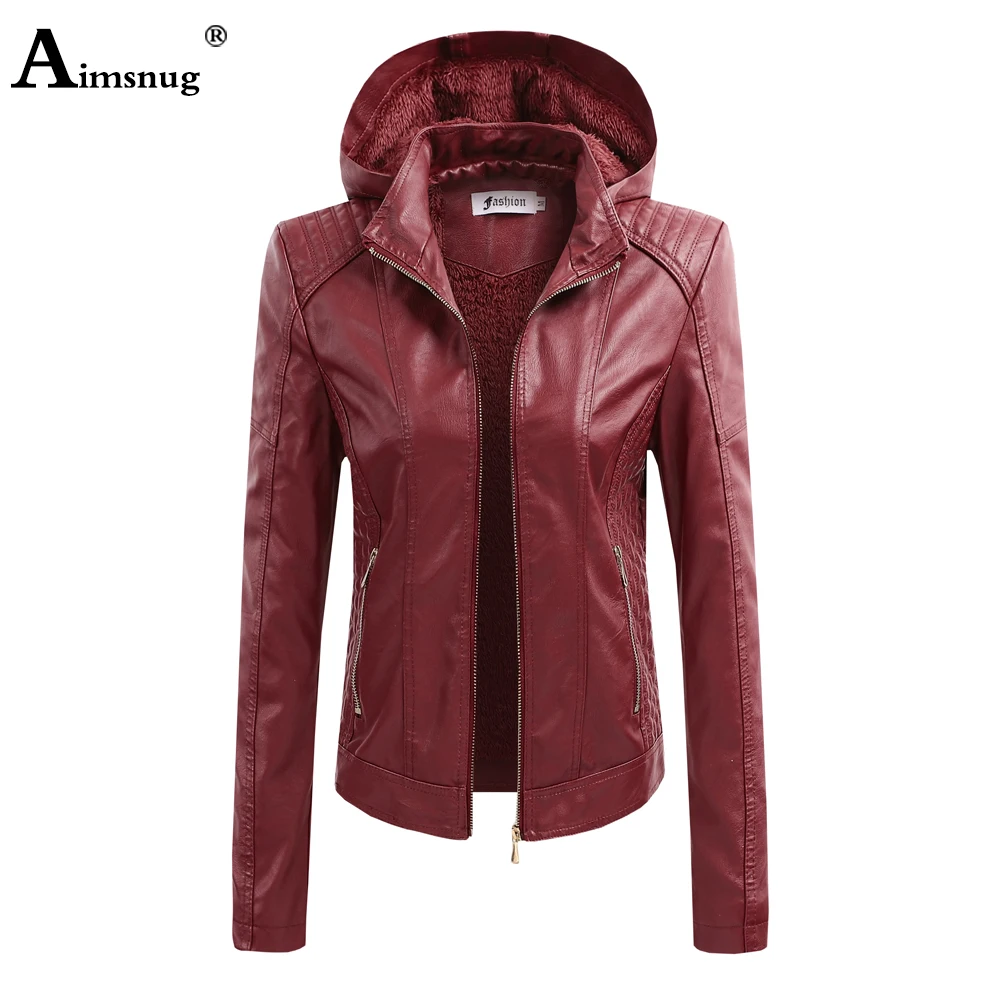 Top Trends: Women Faux Pu Leather Jackets Female Hooded Top Outerwear Pocket Zipper Coats Slim Biker Jacket Blue Red Womens Clothing 2021 Shoppable Styles - Image 2