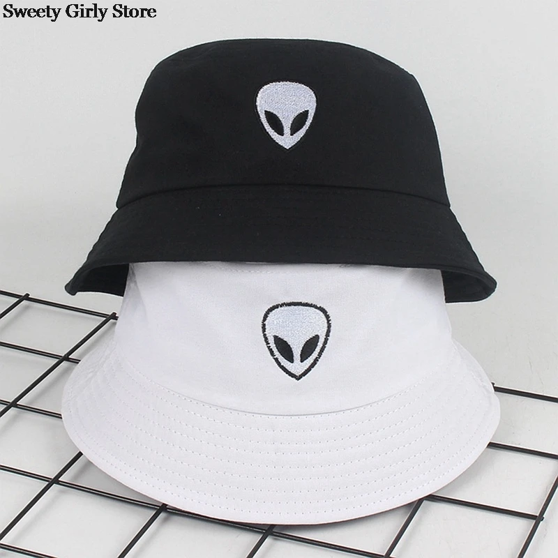 Top Trends: Black White Solid Alien Bucket Hat Unisex Fashion Caps Hip Hop Gorros Men Women Summer Panama Cap Beach Sun Fishing Hats Cotton Shoppable Styles