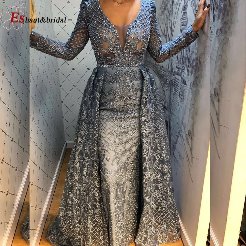 Top Trends: Dubai Full Lace Wedding Evening Night Dresses For Women 2023 Mermaid V-Neck Long Sleeves Crystal Handmade Formal Party Gown Shoppable Styles