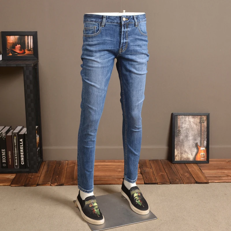 Top Trends: Fashion Mens Skinny Jeans Streetwear Elastic Thin Blue Pants For Cowboys P83 Shoppable Styles