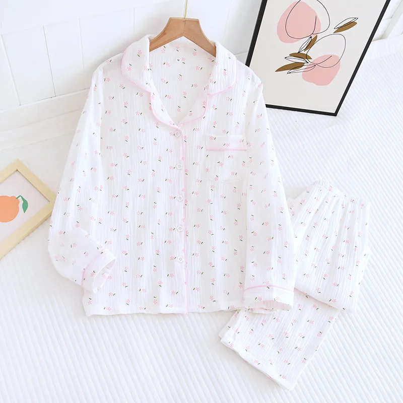 Top Trends: Fdfklak Spring Fall Full Sleeve Homewear Loose 2Pcs Pajama Set 100% Gauze Cotton Casual Print Sleeping Shirt Home Wear Clothes Shoppable Styles - Image 3