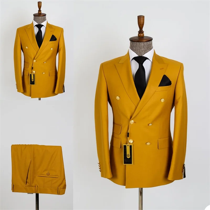 Top Trends: Men's Gold Metal Double Button Formal Coat And Pant Suits High Quality Custom Made Handsome Spring Wedding Sets 2 Pcs Shoppable Styles