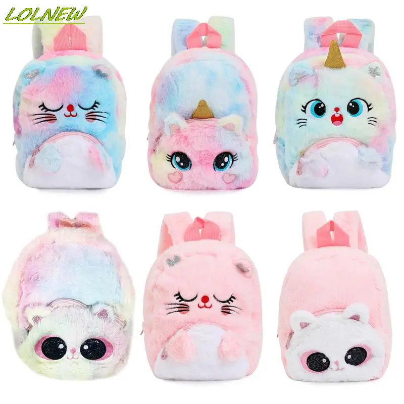 Top Trends: Girl Cute Cartoon Backpack Plush Cat Backpacks Cute Fashion Fur Backpacks Children Schoolbag Kids Gift Book Bag Shoppable Styles