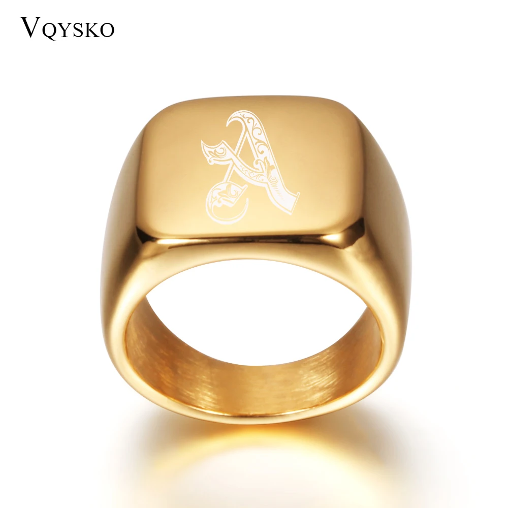 Top Trends: Gold Tone Mens Big Letter Rings Customized Stainless Steel Initial Jewelry Finger Ring Personalized For Male Gift Accessories Shoppable Styles