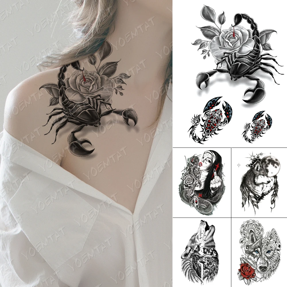 Top Trends: Waterproof Temporary Tattoo Sticker Woman Scorpion Wolf Snake Rose Flash Tatoo Sexy Arm Body Art Water Transfer Fake Tatto Man Shoppable Styles