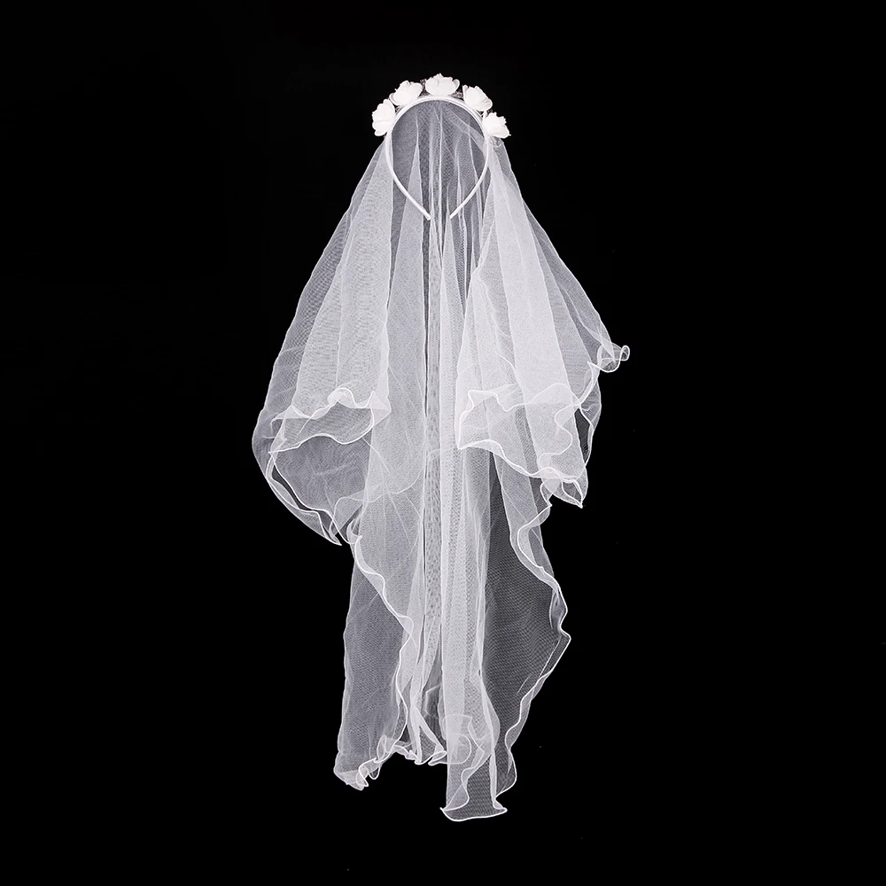 Top Trends: Pure White Flowers Double Layer Long Bridal Wedding Veil Party Temperament Fairy Hair Decoration Veil Photo Props Shoppable Styles