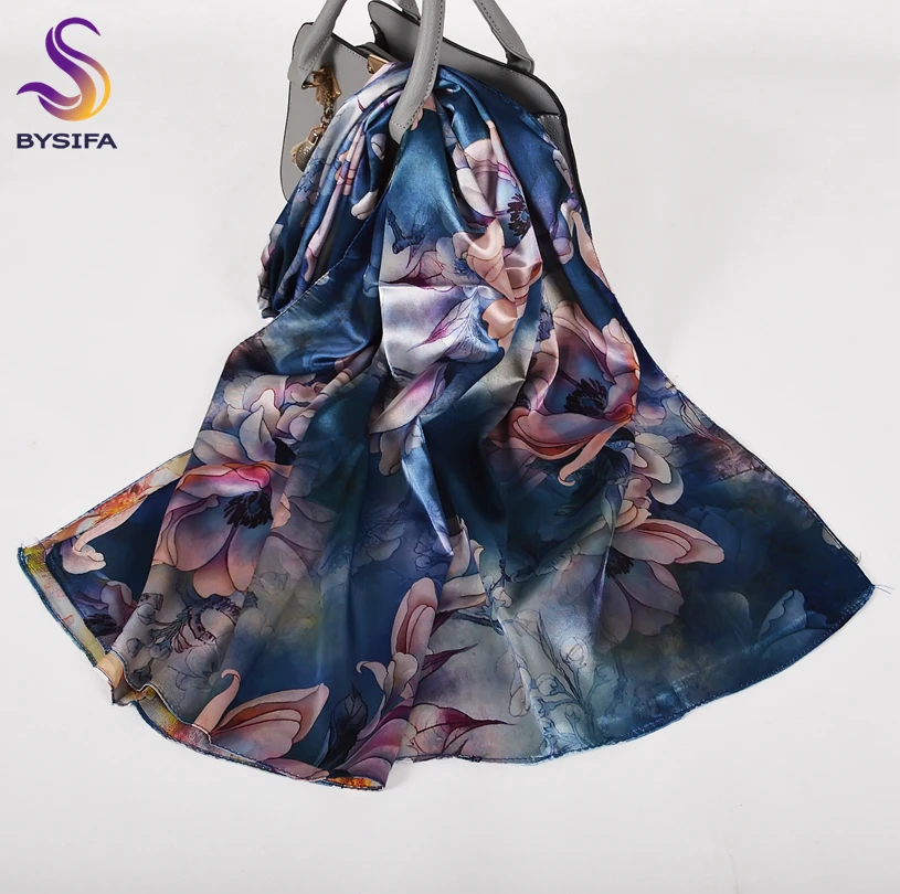 Top Trends: BYSIFA Green Blue Ladies Satin Long Silk Scarf Shawl New Fashion Brand Scarves Printed Spring Fall Female Head Scarf 160*70cm Shoppable Styles