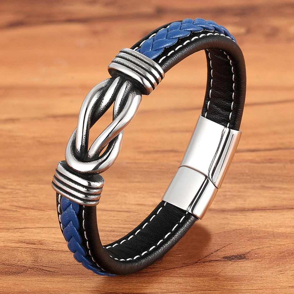 Top Trends: TYO Geometric Stainless Steel Men's Leather Bracelet Hand-woven Magnetic Clasp Black Blue Leather Bangle Christmas Jewelry Gift Shoppable Styles