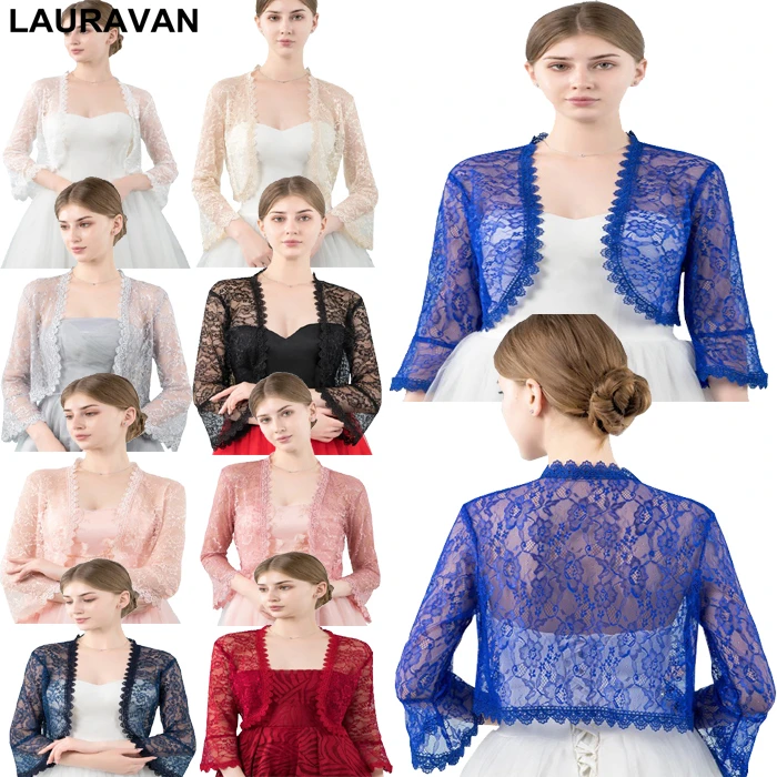 Top Trends: Elegant 2022 New Shares Of Women / Girls 3 / 4 Long Sleeve Black Blue Wine Red Lace Shoulders Cropped Bolero Jacket Wedding Wraps Shoppable Styles