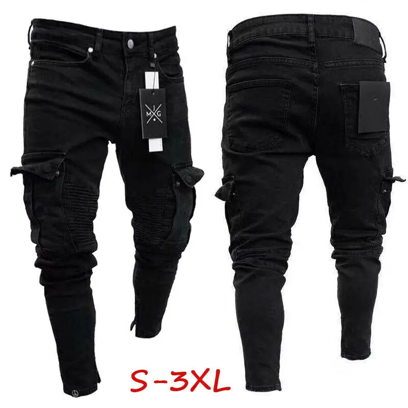 Top Trends: Fashion Mens Slim Fit Urban Straight Leg Black Trousers Denim Casual Pencil Jogger Cargo Pants S-3XL Shoppable Styles