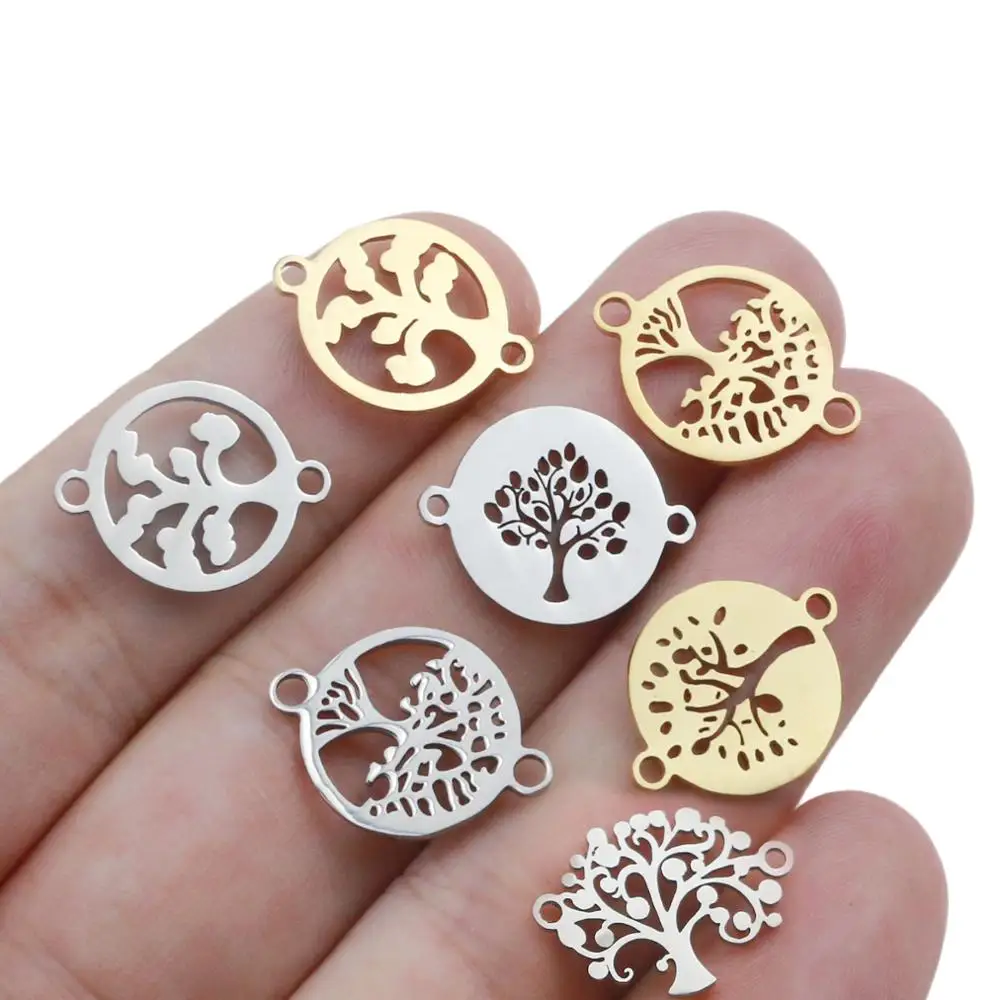 Top Trends: 10pcs / lot 15mm Stainless Steel Life Tree Charms Fit Bracelet Connector Charm Bracelet Necklace For DIY Handmade Jewelry Making Shoppable Styles