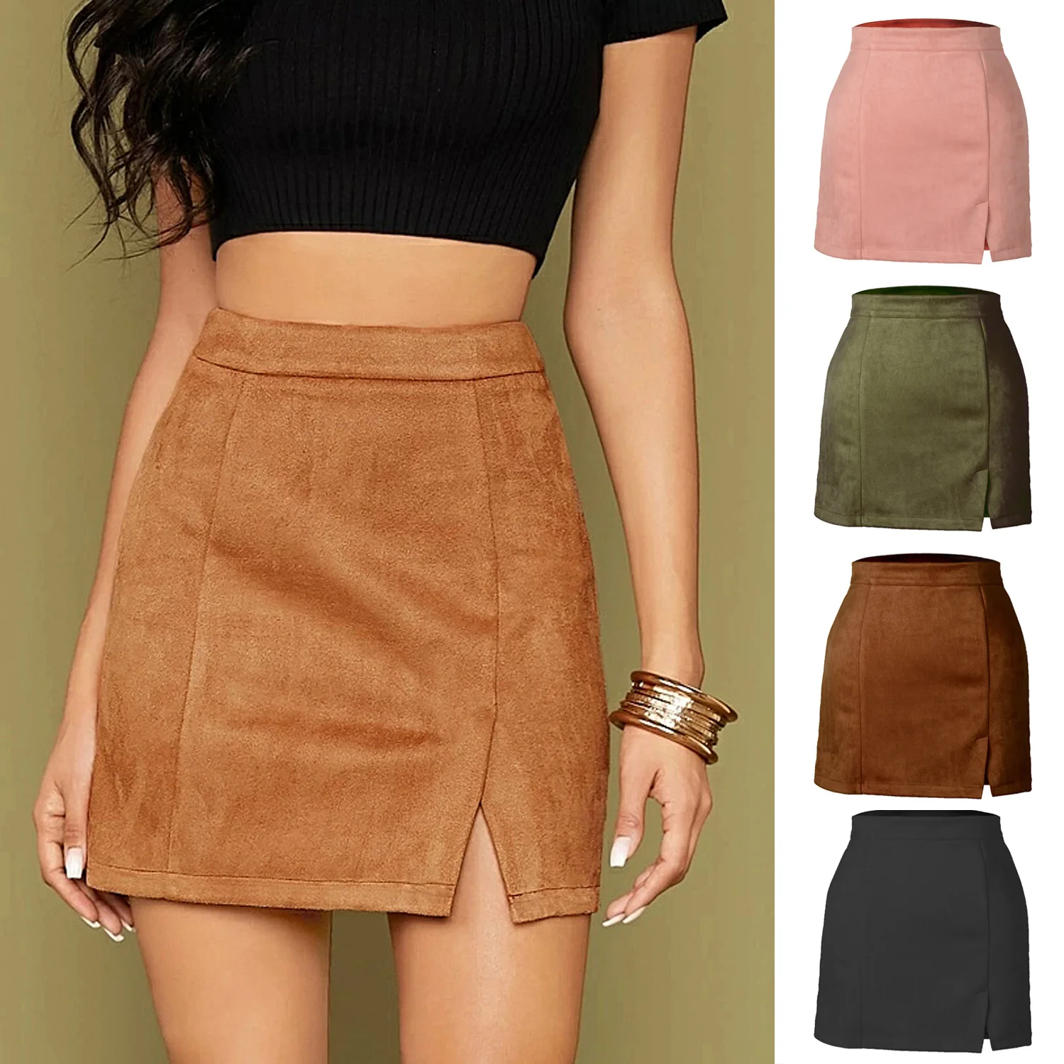 Top Trends: 2022 Autumn And Winter Women's Suede Bag Hip Skirt High Waist Skirts With Zipper A-line Solid Colors Jupe Taille Haute Shoppable Styles