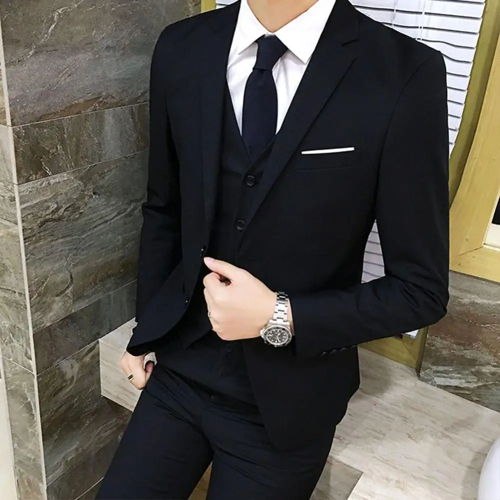 Top Trends: 2022 Men Suit 3 Piece Men Wedding Suit Slim Solid Color Business Office Formal Suit Vest Blazer Pants Set Costume Homme Mariage Shoppable Styles