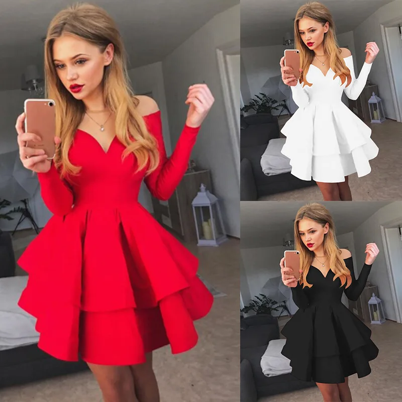 Top Trends: BKLD Autumn Clothes 2024 Solid Color Long Sleeve Sexy Clubwear V-Neck Off The Shoulder Evening Party Dress Red Dresses For Woman Shoppable Styles