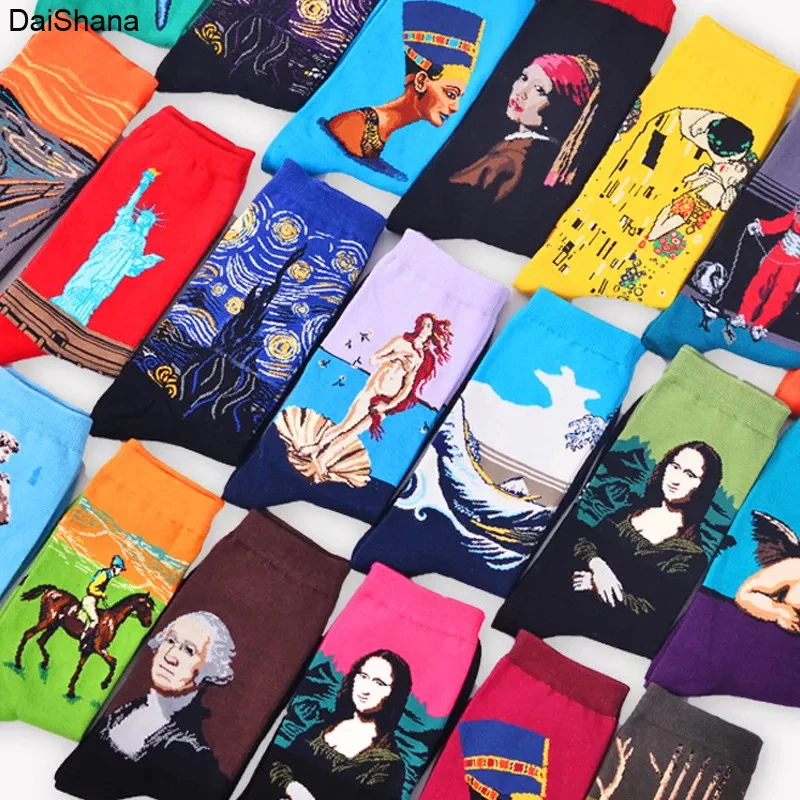 Top Trends: 1Pairs Hot Sale Classic Autumn Winter Retro Women Personality Art Van Gogh Mural World Famous Painting Female Sock Oil Socks Shoppable Styles