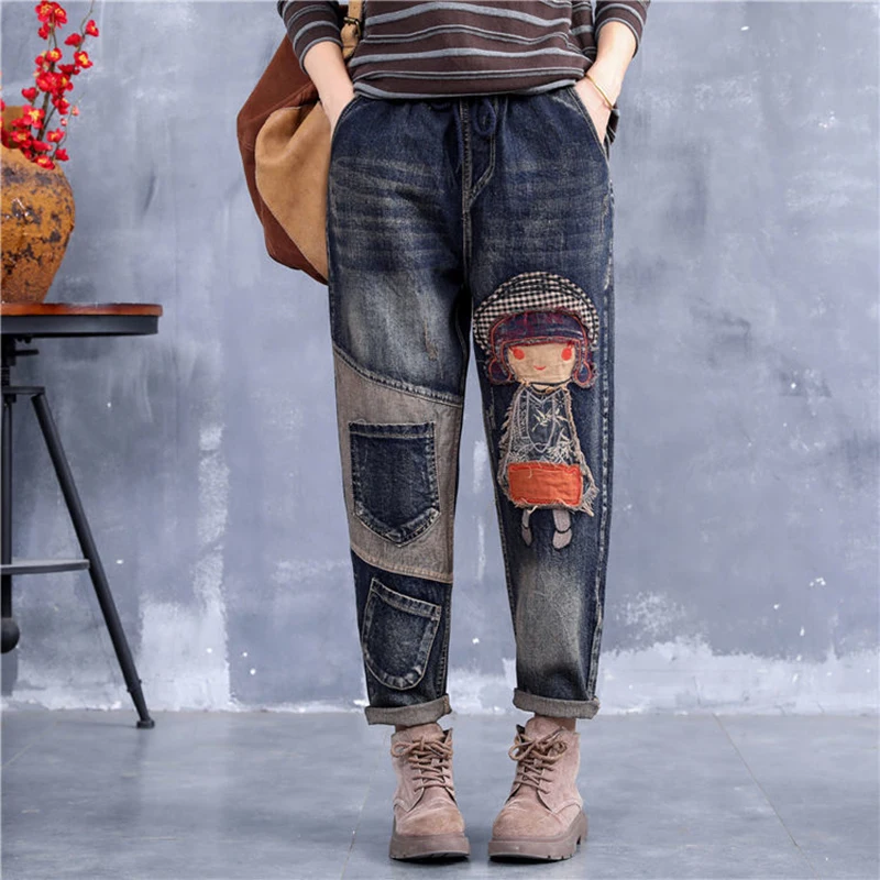 Top Trends: Oversized High Waist Embroidery Ankle-Length Harem Jeans Women Spring Causal Denim Pants Korean Streetwear Lace-Up Vaqueros New Shoppable Styles