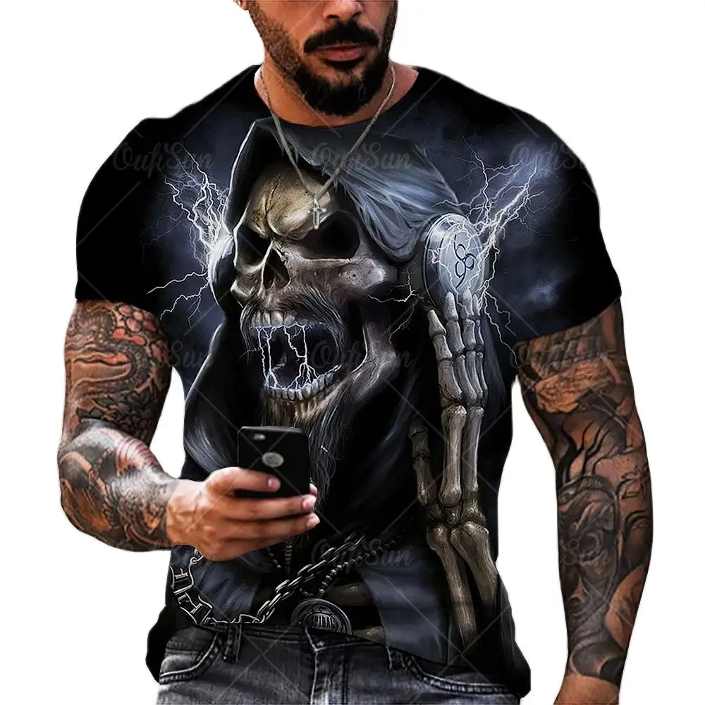 Top Trends: Summer Men&#039;s T Shirt Horror Skull Head Print 3d T-Shirts Fashion Streetwear Short-Sleeve O-Neck Tees Tops Oversized Man Clothes Shoppable Styles