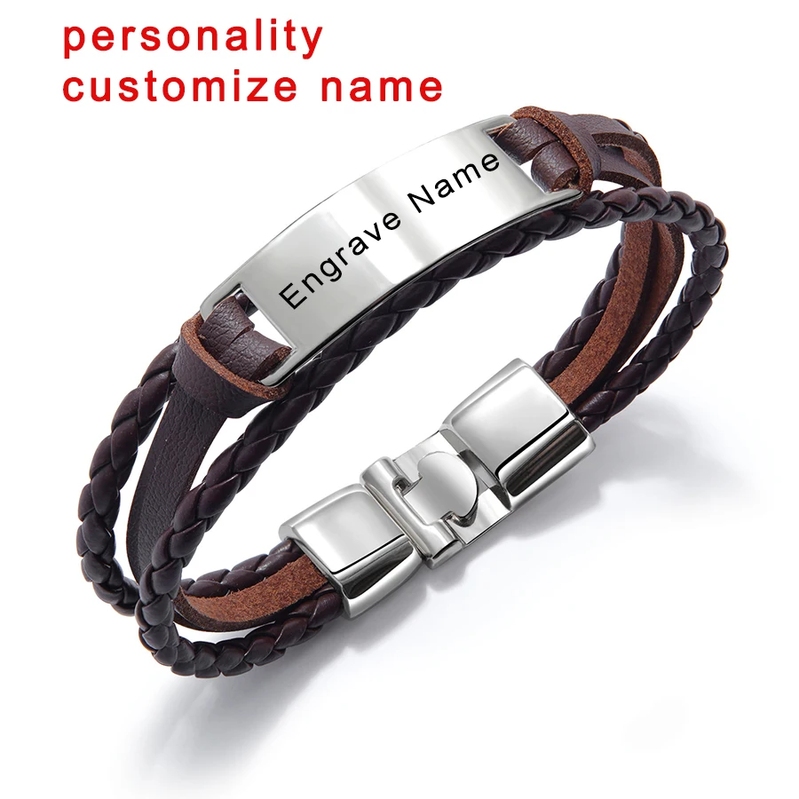 Top Trends: Luxury Brand Custom Logo Name Engrave Leather Bangle &amp; Bracelet Women Handmade Life-saving Men Rope Id Bracelets Shoppable Styles