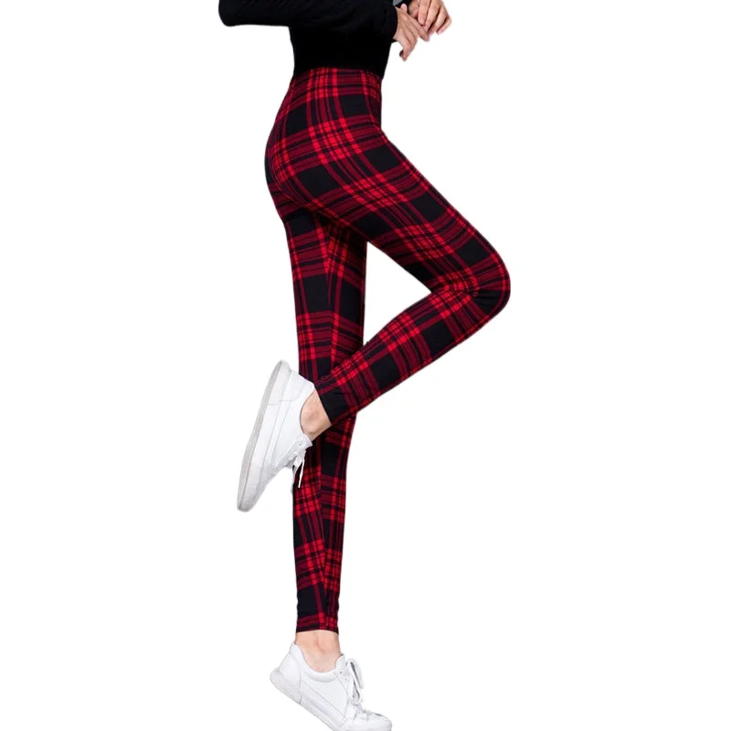 Top Trends: Women Grid Print Plaid Leggings Female Fitness Leggins Lady Slim Pencil Pants Push Up High Elastic Waist Sexy Trousers Red Black Shoppable Styles