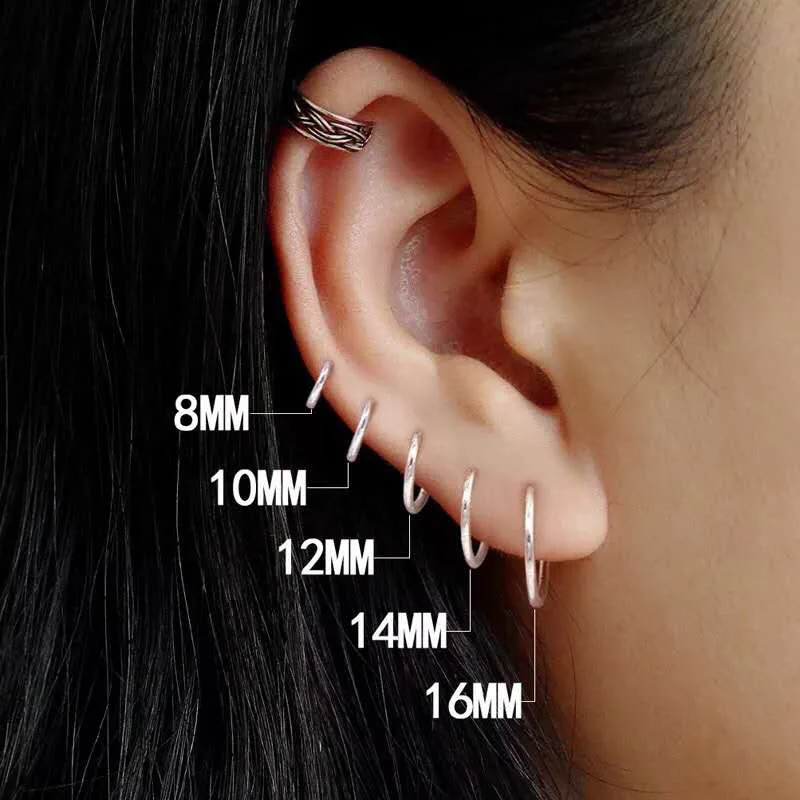 Top Trends: 1 Pair 2mm Thin Circle Silver Color Small Hoops Earring Stainless Steel Anti-allergic Ear Bone Buckle Earring Gothic Ear Jewelry Shoppable Styles