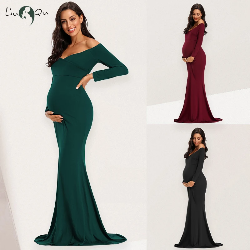 Top Trends: Pink Off Shoulder Long Sleeve Maternity Dresses Fitted Sheath Pregnancy Dress Photo Shoot Vestidos De Fiesta De Noche Shoppable Styles