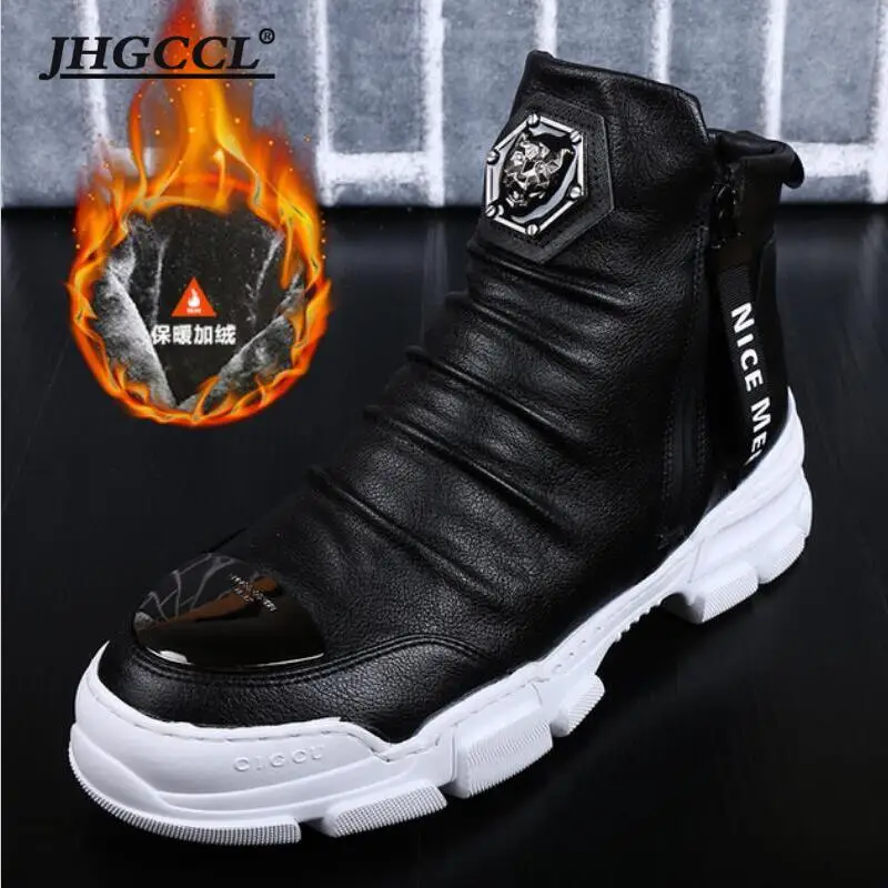 Top Trends: New Luxury Brand Men's Shoes High Top Sneakers Spring Autumn Casual High Shoes Men Leather Boots Microfiber Shoes A93 Shoppable Styles