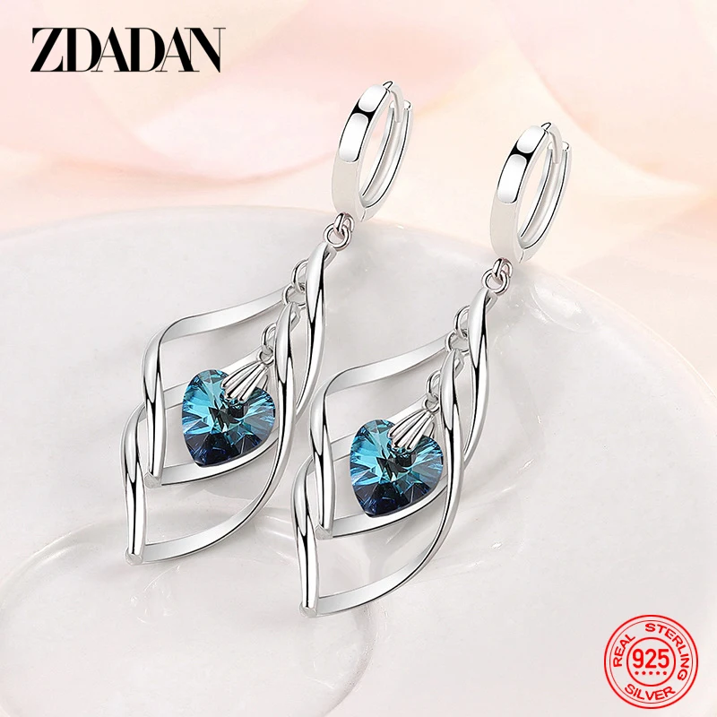 Top Trends: ZDADAN 925 Silver Hollow Blue Crystal Long Drop Earrings For Women Fashion Wedding Jewelry Gift Shoppable Styles